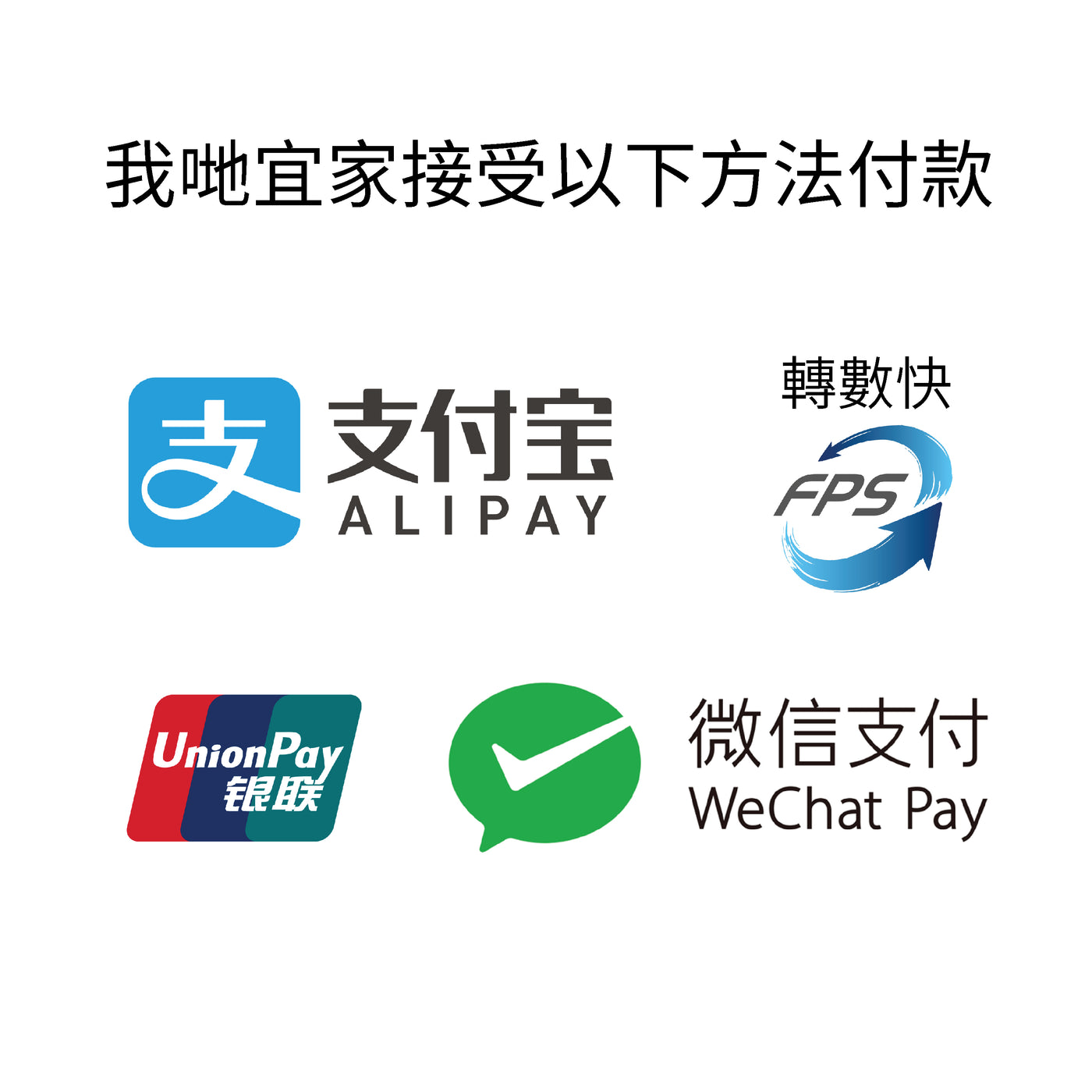 (新增電子消費券使用指南) 我哋宜家接受轉數快 FPS 、 微信支付 WeChat Pay 、支付寶 Alipay 同 銀聯Union Pay 啦!